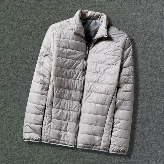 HOMADLES Mens Puffer Jacket Packable Lightweight Winter Thermal Solid Thickening Softshell Outdoor Windproof Outerwear Gray 2XL