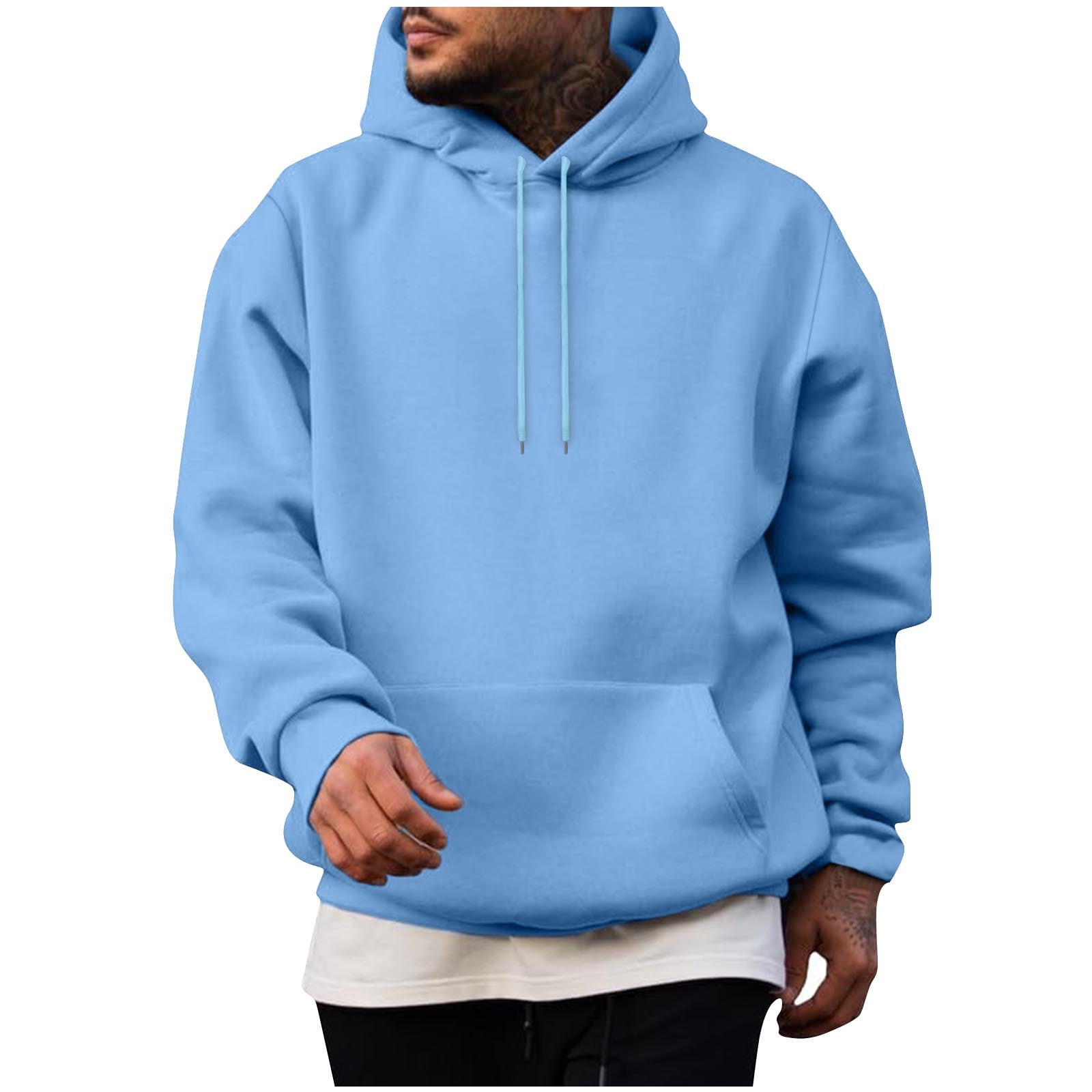 HOMADLES Mens Pullover Hoodie Casual Solid Outdoor Hiking Long Sleeve Hoodies for Men Hooded Sweatshirts with Pocket, Blue 3XL