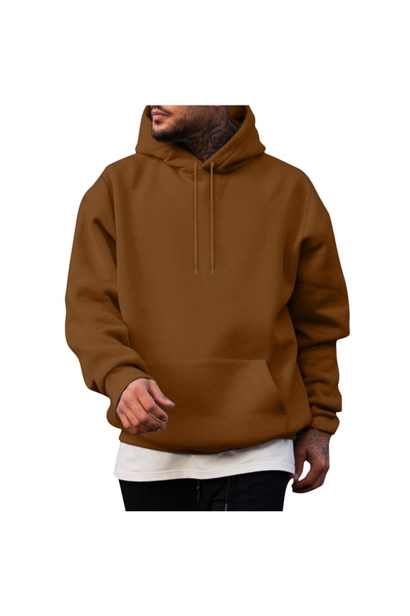 Mens Pullover Hoodie Casual Solid Outdoor Hiking Long Sleeve Hoodies for Men Hooded Sweatshirts with Pocket, Coffee 3XL