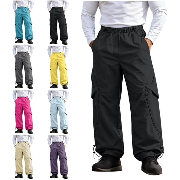 HOMADLES Mens Relaxed Fit Cargo Pants Stretch Elastic Drawstring Workout Pants Solid Color Athletic Pants Sky Blue Size XL