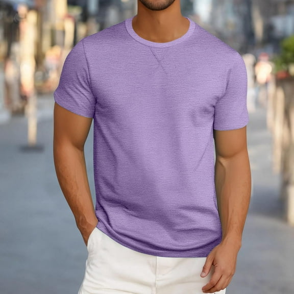 HOMADLES Mens Shirts Crewneck Relaxed Casual Solid Breathable Summer Pullover Short Sleeve Purple 2XL