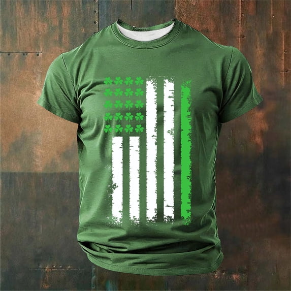 HOMADLES Mens Shirts Flag Crewneck Patriotic Short Sleeve Shirt for Men Classic Graphic Tee, Army Green 2XL