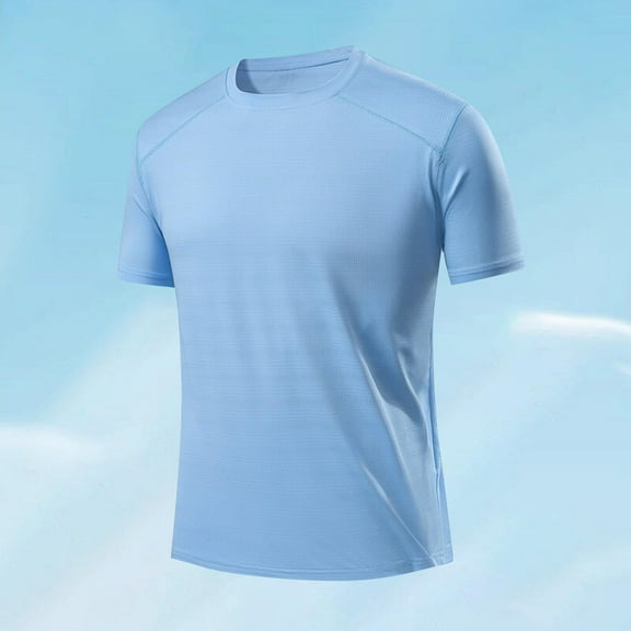 HOMADLES Mens Short Sleeve Ice silk Soft Summer Gym Casual Pullover Short Sleeve Light Blue L