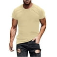 thumbnail image 1 of HOMADLES Mens Short Sleeve Shirt Cotton Crewneck Muscle Soft Loose Stretch Casual Tee Beige L, 1 of 5