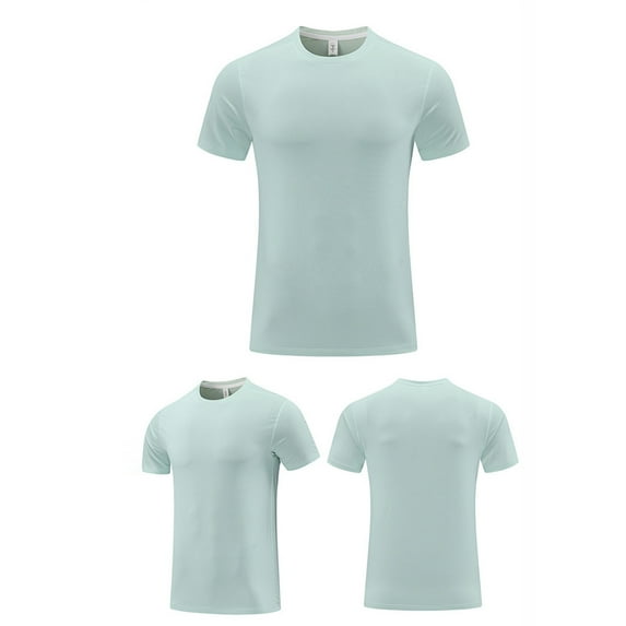 HOMADLES Mens Short Sleeve Shirt Crewneck Ice Silk Casual Solid Pullover Short Sleeve Green S