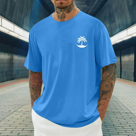 HOMADLES Mens Short Sleeve Shirt Crewneck Print Solid Beach Pullover Short Sleeve Blue 4XL