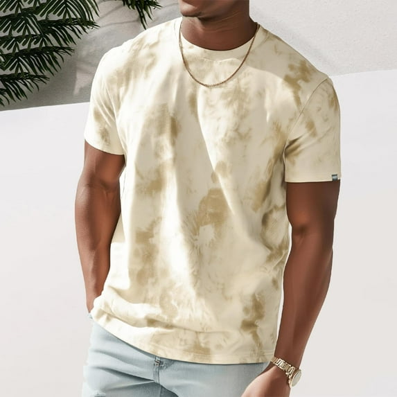 HOMADLES Mens Short Sleeve Shirts Crewneck Tie Dye Solid Muscle Athletic Casual, T Shirt Khaki 2XL
