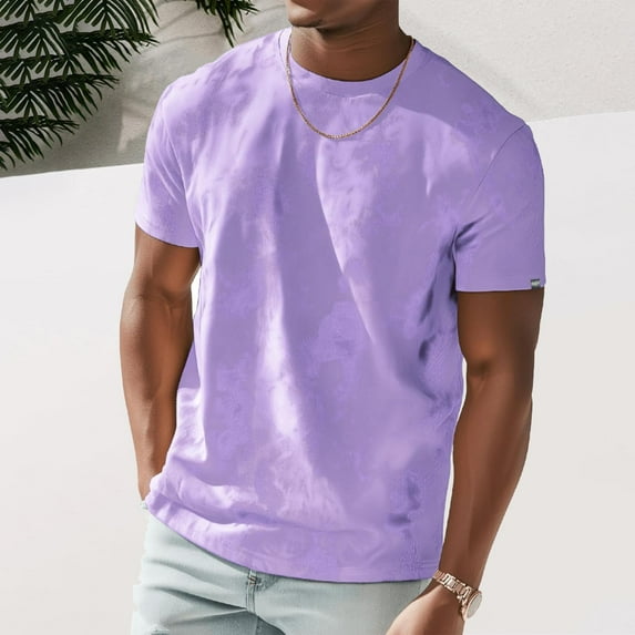 HOMADLES Mens Short Sleeve Shirts Crewneck Tie Dye Solid Muscle Athletic Casual, T Shirt Purple L