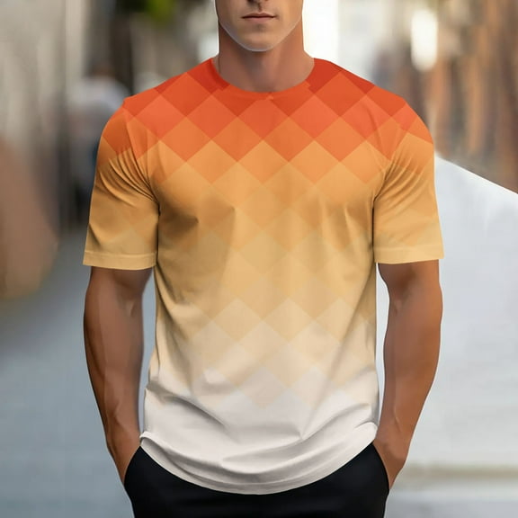 HOMADLES Mens Short Sleeve Shirts Gradient Muscle Crewneck Stretch Casual, Tee Orange 3XL