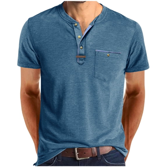 HOMADLES Mens Short Sleeve Shirts, Solid Crewneck Soft Mens T-Shirts with Pocket on Front Button Tops Khaki XL