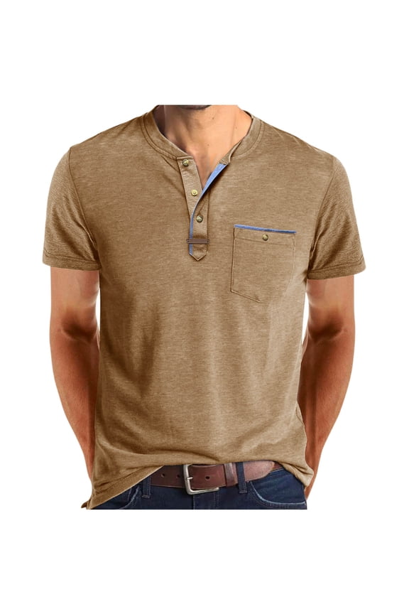 Mens Short Sleeve Shirts, Solid Mens T-Shirts with Pocket on Front Button Soft Crewneck Tops Black XL