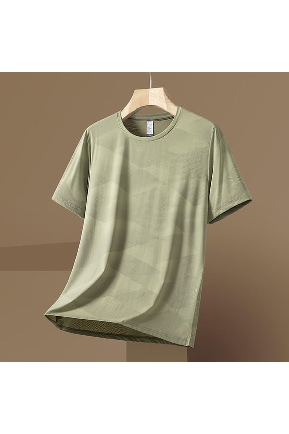 Mens Short Sleeve T Shirt Creneck Ice silk Stretch Athletic Soft, T Shirt Khaki 2XL