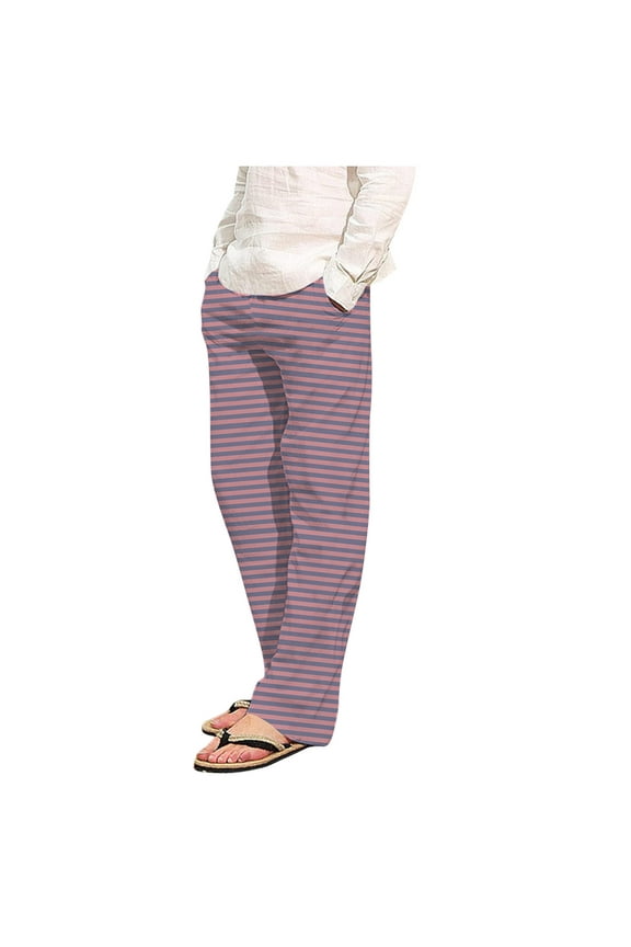 Mens Sports Jogger Pants with Pocket Fitness Outdoor Hiking Stripe Print Jogger Pants Hot Pink M