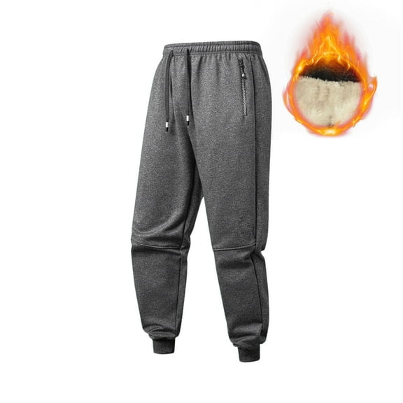 HOMADLES Mens Sports Pants Fleece Lined Zipper Pocket Winter Warm Solid Thicken Pants Outdoor Jogger Pants for Men Dark Gray 2XL