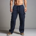 thumbnail image 1 of HOMADLES Mens Sports Pants Wide Leg Solid Elastic Waist with Drawstring Sweatpants Navy M, 1 of 6
