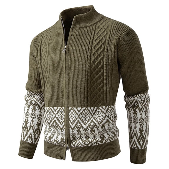 HOMADLES Mens Sweater Jacket Full Zip Thicken Warm Stretch Jacket Plus Size Stripe Casual Print Winter Coats for Men Army Green 4XL