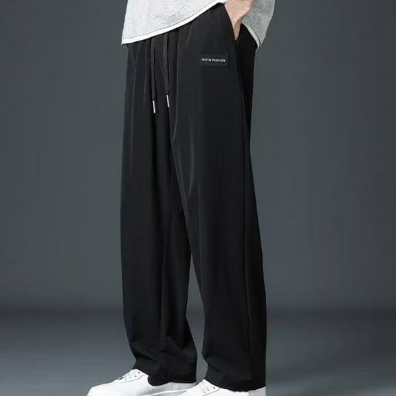 HOMADLES Mens Sweatpants Open Bottom Straight Leg Drawstring Elastic Waist Lightweight Casual Pants Outdoor Hiking Pants for Men Black 4XL