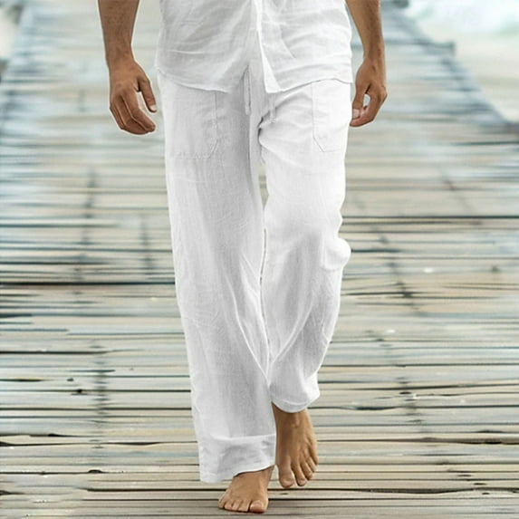 HOMADLES Mens Sweatpants Open Bottom Straight Leg Fleece Lined Casual Print Pants with Drawstring Outdoor Jogger Pants for Men White XL