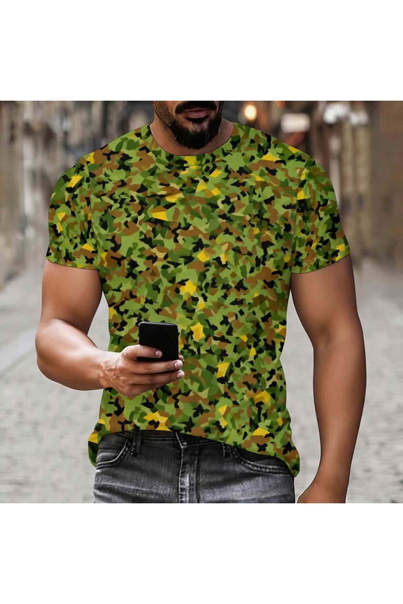 Mens T Shirt for Men Gym Shirts Crewneck Lightweight Tee Multicolor Outdoor Sports Classic Shirt, Camouflage XL