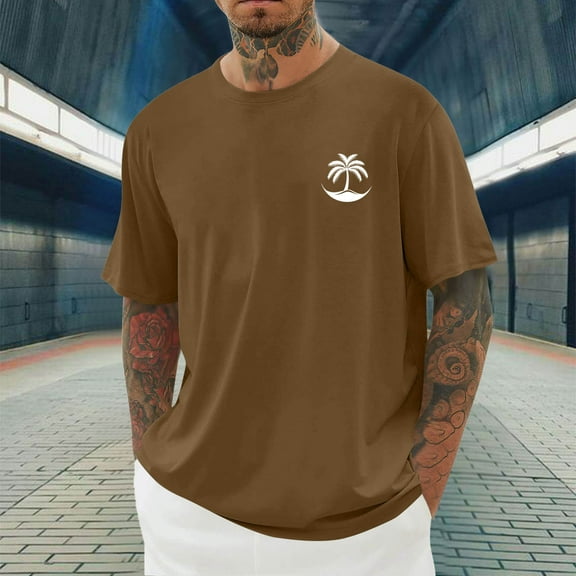 HOMADLES Mens T Shirts Crewneck Print Soft Beach Casual Short Sleeve Brown 4XL