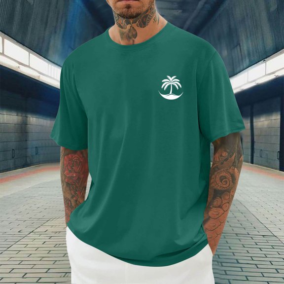 HOMADLES Mens T Shirts Crewneck Print Soft Beach Casual Short Sleeve Green 2XL