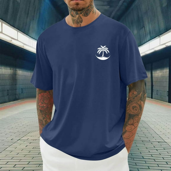 HOMADLES Mens T Shirts Crewneck Print Soft Beach Casual Short Sleeve Navy 3XL