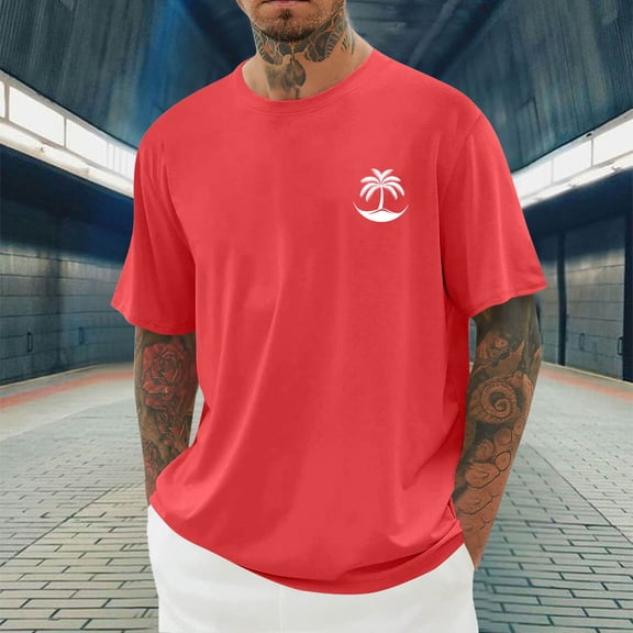 HOMADLES Mens T Shirts Crewneck Print Soft Beach Casual Short Sleeve Red M
