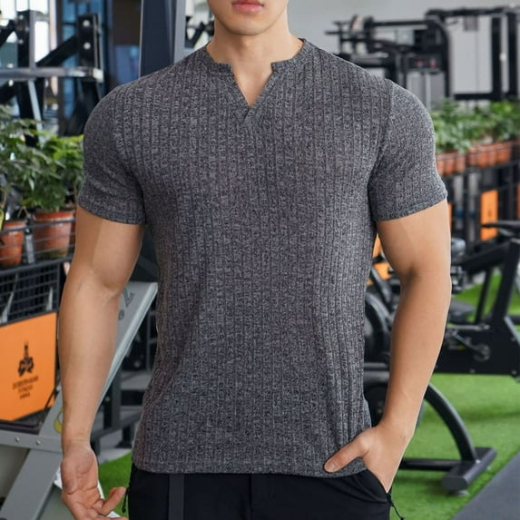 HOMADLES Mens T Shirts V-neck Soft Casual Muscle Solid Casual Dark Gray 2XL
