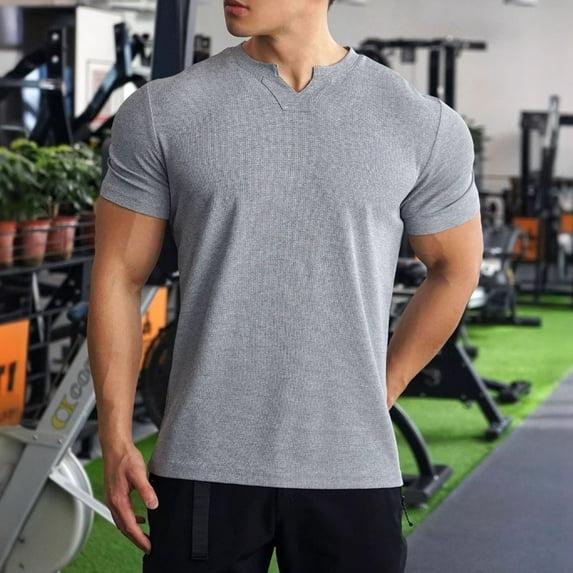 HOMADLES Mens T Shirts V-neck Soft Casual Muscle Solid Casual Gray S