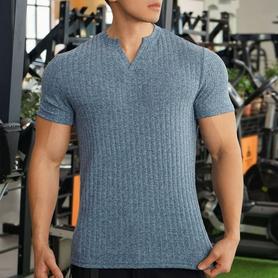 HOMADLES Mens T Shirts V-neck Soft Casual Muscle Solid Casual Short Sleeve Light Blue S