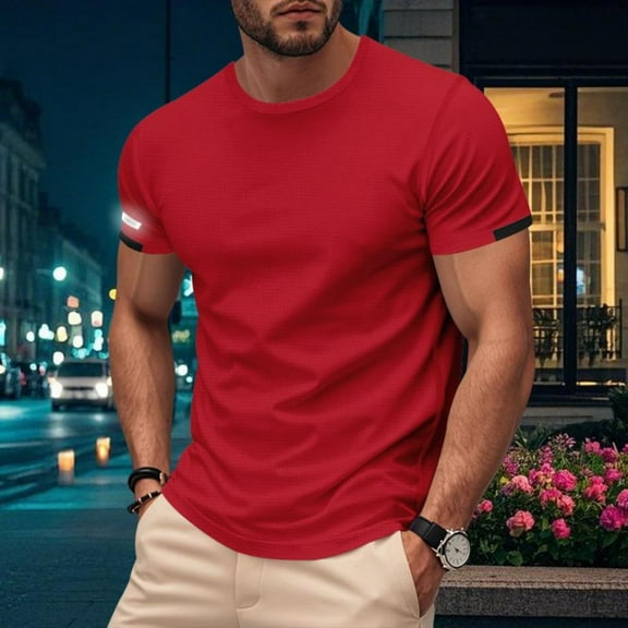 HOMADLES Mens T-shirt Crewneck Ice Silk Mesh Muscle Thin Pullover Short Sleeve Short Sleeve Red S