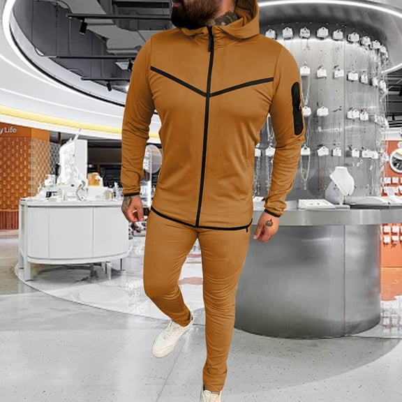 HOMADLES Mens Tracksuits 2 Piece Outfits Long Sleeve Causal Full Zip Jacket Hiking Athletic Jogging Sweatpants 2pcs Sets Mens Brown S
