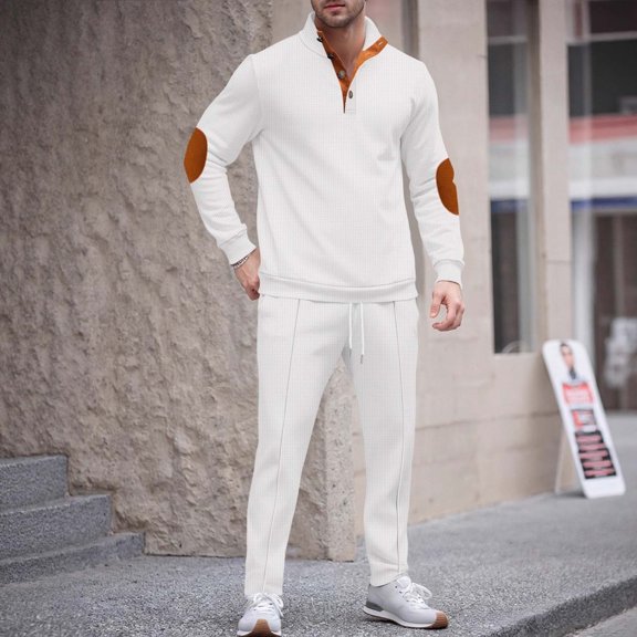 HOMADLES Mens Tracksuits 2 Piece Set Button up Long Sleeve Sweatshirt Track Suits Baggy Sweatpants Casual Jogger Outfits White M