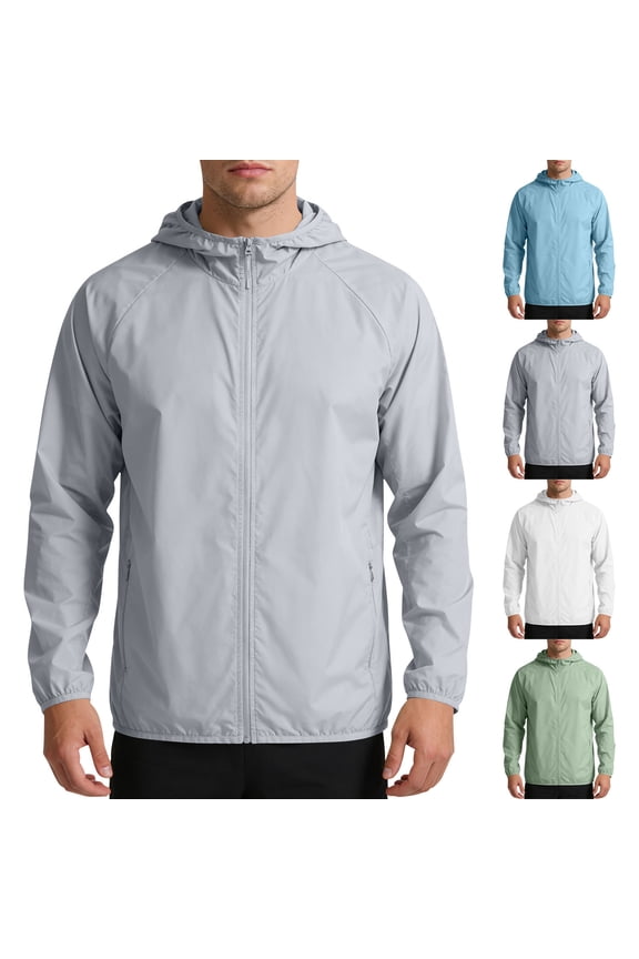 Mens UPF 50+ Sun Protection Hoodie Jacket Ice Silk Lightweight Breathable Full-Zip Long Sleeve Athletic Shirt Gray Size XL