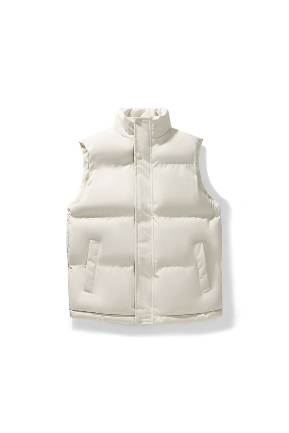 Mens Windproof Sleeveless Vest, Slim Fit Solid Mens Sleeveless Jacket Stand Collar Workwear White 3XL