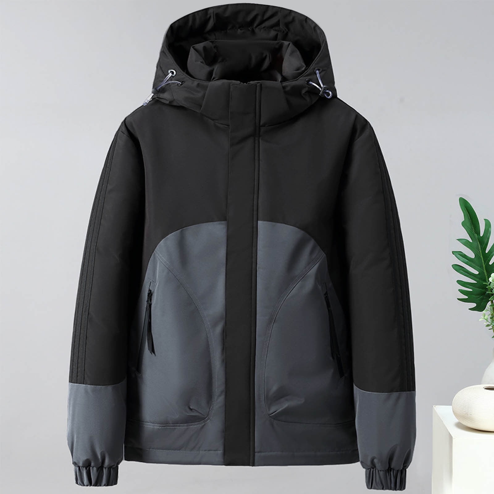 Men's Full Size Snap Down Hooded Padded Winter Jacket Plus Size