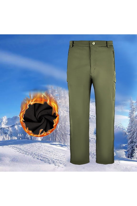 Mens Workout Cargo Pants Straight Leg Fleece Lined Windproof Climbing Sports Pants Trousers Army Green M