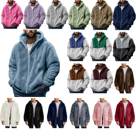 HOMADLES Mens Zip Up Hoodie Jacket Fleece Lined Plus Size Warm Long Sleeved Cardigan Sweatshirt for Men Hooded Jacket Full Zipper Coat for Men, Blue 3XL