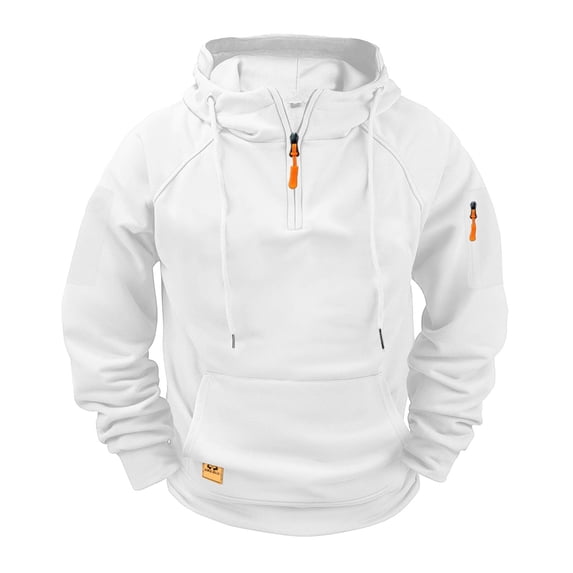 HOMADLES Mens Zip Up Hoodie Casual Solid Mens Pullover Sweatshirt Long Sleeve Drawstring Hoodies for Men with Side Pocket White 3XL