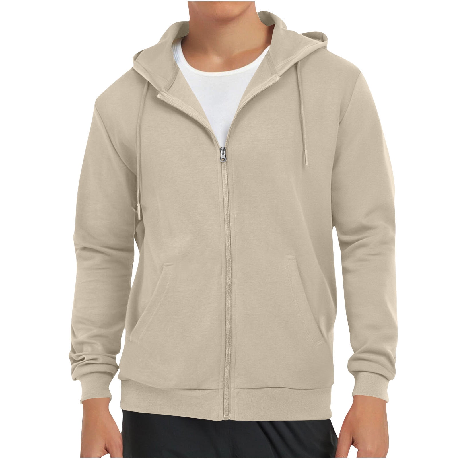 Men's Plus Size Drawstring Zip Up Hooded Jacket