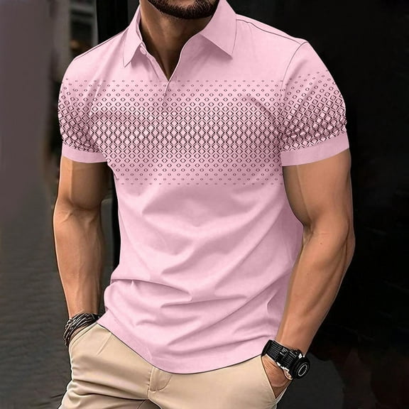 HOMADLES Mens polo Shirts Soft Lapel Solid polo Shirt Pink L