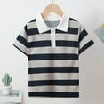 thumbnail image 1 of HOMADLES School Uniform for Boys Short Sleeve, Boys Polo Tee Shir Stripe Breathable Soft Button Tee Solid Casual T-Shirt Lightweight Work Shirt Navy 10 T, 1 of 3