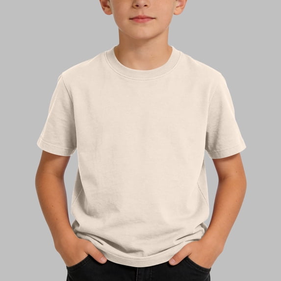 HOMADLES Boys Crewneck T Shirt Summer Stretch Soft Short Sleeve Shirts Lightweight Casual Boys Tee Shirts for Outdoor Hiking Beige 4-5 T