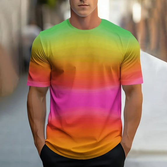 HOMADLES Short Sleeve T Shirt for Men Gradient Crewneck Color Block, T Shirt Watermelon Red L