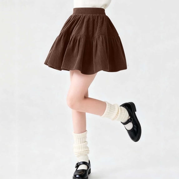 HOMADLES Skirt Uniform for Girls School, Outdoor Athletic Elastic Waist Athletic Skirt Solid A-line Mini Skorts School Uniform Skirt Brown 7 T