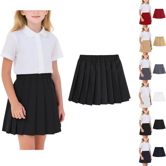 HOMADLES Skirt Uniform for Girls School, Solid A-line Mini Skorts Elastic Waist Athletic Tennis Skirt School Uniform Skirt Black 2-3T