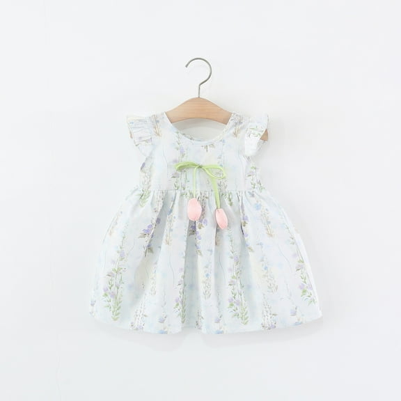 HOMADLES Summer Dress for Girls Crewneck Sleeveless Solid Bow Mesh Crewneck Stretch Casual Princess Dress Blue 12 Months