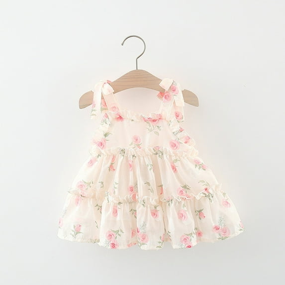 HOMADLES Summer Dress for Girls Crewneck Sleeveless Solid Bow Mesh Crewneck Stretch Casual Princess Dress Pink 12 Months