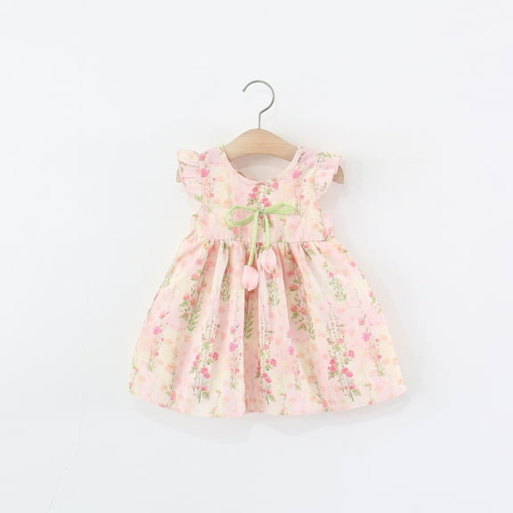 HOMADLES Summer Dress for Girls Crewneck Sleeveless Solid Bow Mesh Crewneck Stretch Casual Princess Dress Pink 3 T