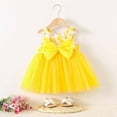thumbnail image 1 of HOMADLES Summer Dress for Girls Sleeveless Print Bow Mesh Crewneck Stretch Casual Princess Dress Yellow 12 Months, 1 of 3